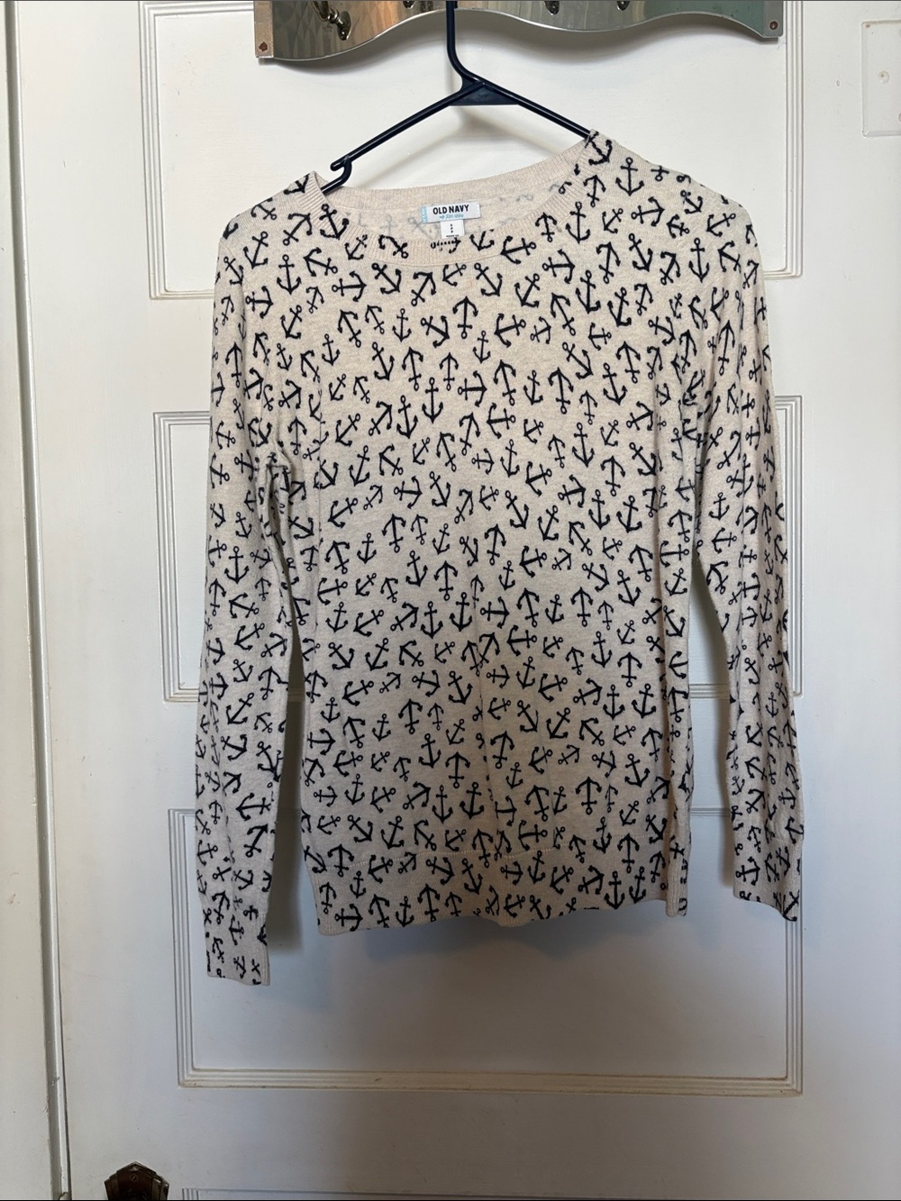 Old Navy Cream Long-Sleeve Top with Navy Anchor Print Size SP